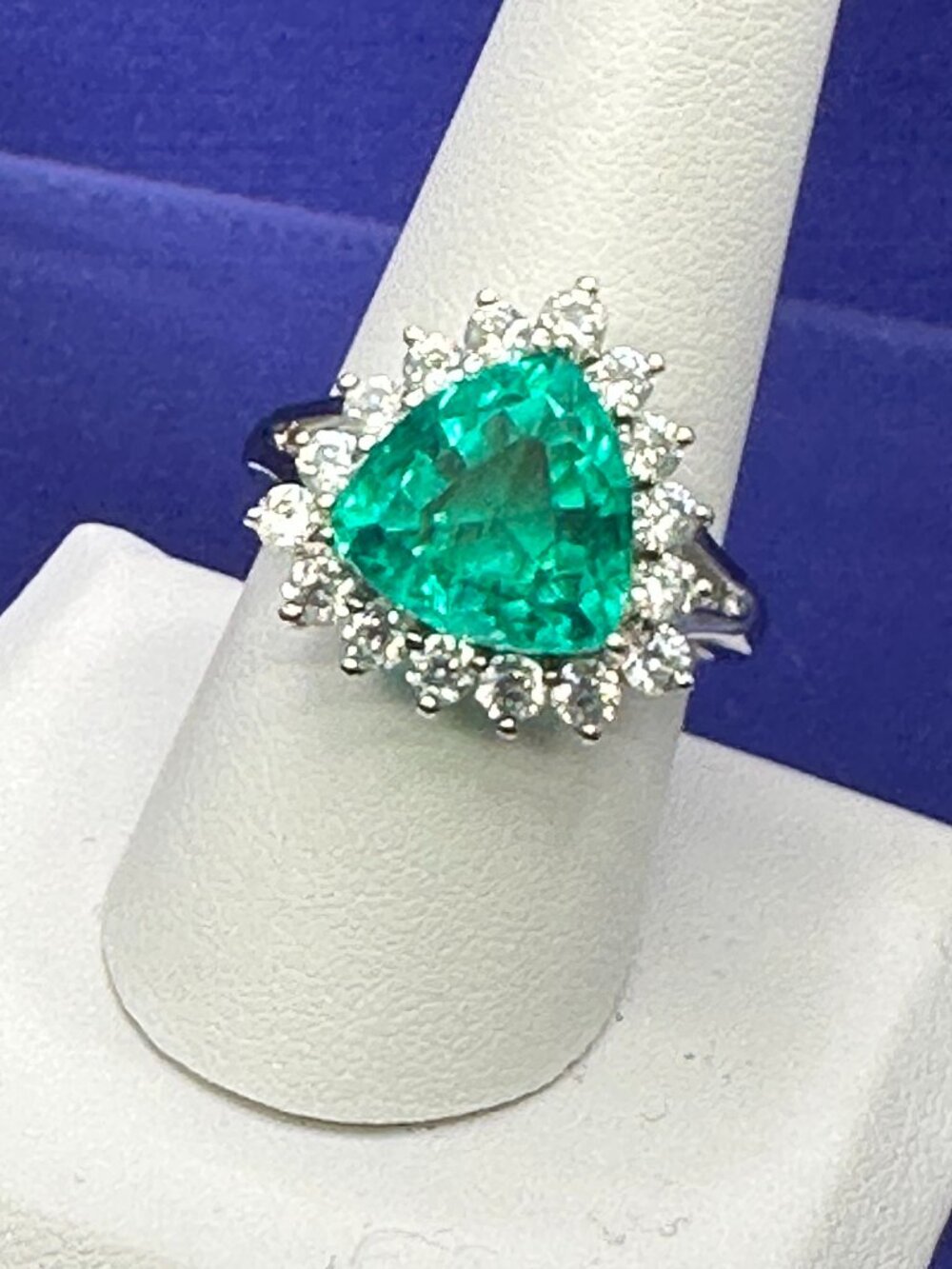 Emeraldine Quartz (Triplet) Natural White Zircon Halo Ring Size 9